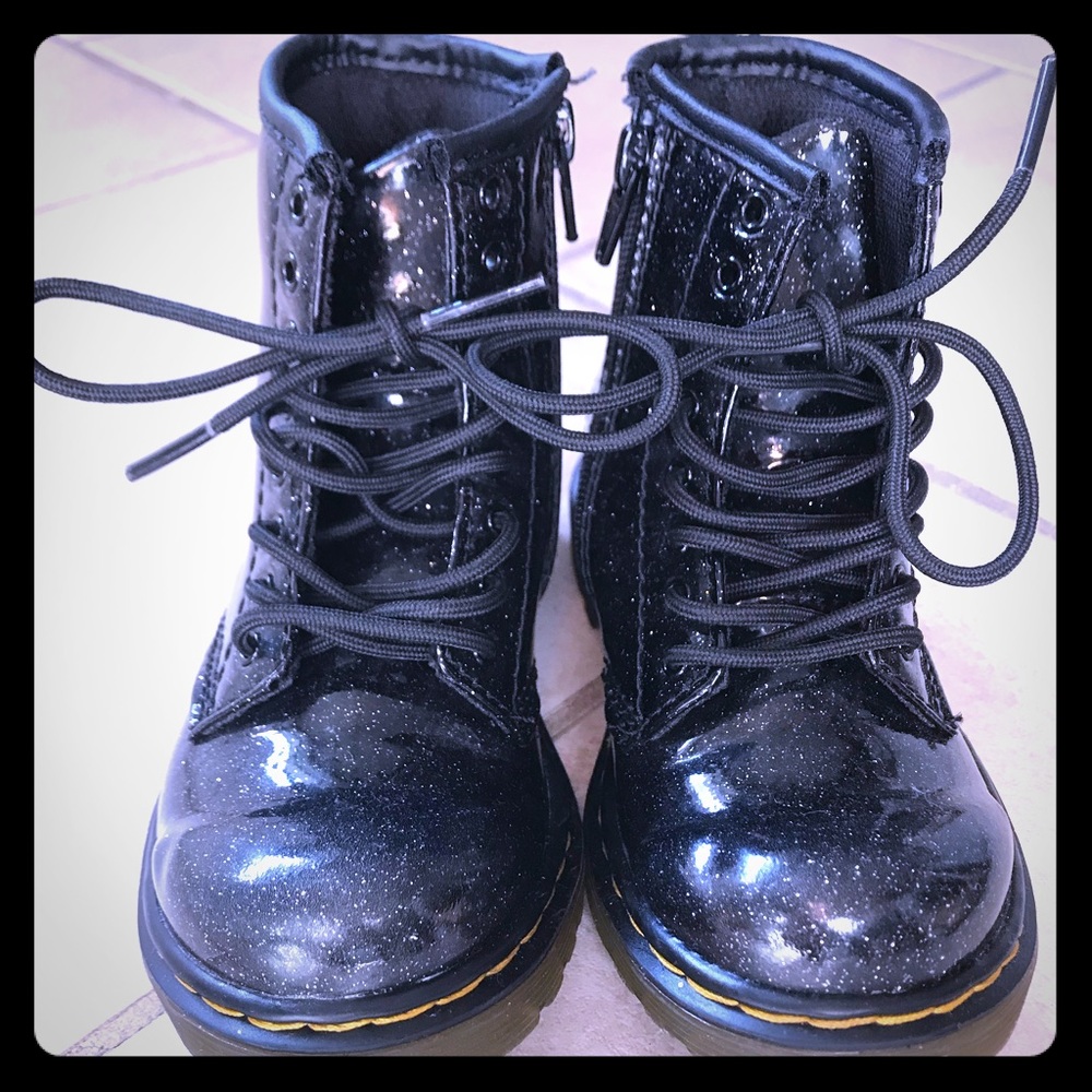 Dr Martens black patent glitter boots